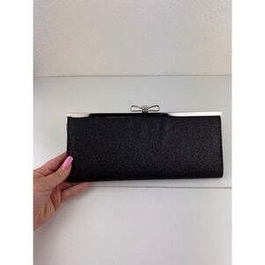 INC International Concepts‎ Black Glitter Evening Clutch Rhinestone Bow